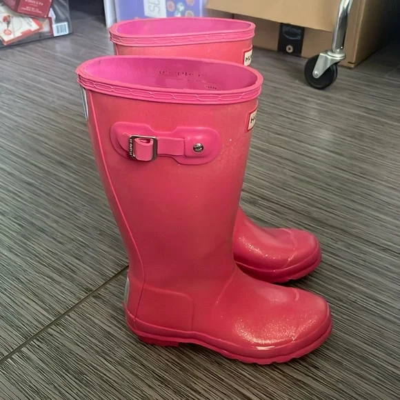 Girls hunter rain boots pink glitter good used condition - Picture 2 of 4